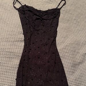 Navy Beaded Spaghetti-Strap Mini Dress